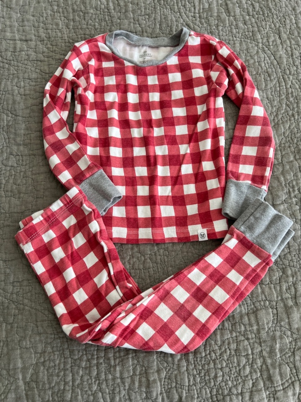 The Honest Company Red & White Buffalo Plaid Kids Pajama Set with Gray Trim